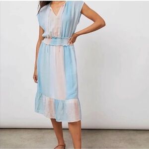 Rails Ashlyn Sunset Gradient Blue Pink Linen Blend Smocked Midi Dress XL Spring